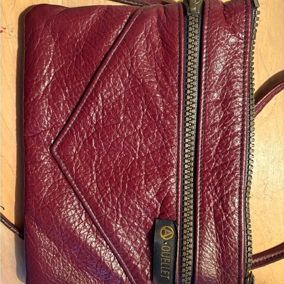 Burgundy Textured Leather Crossbody Bag with Angular Stitching - Picture 1 of 6
